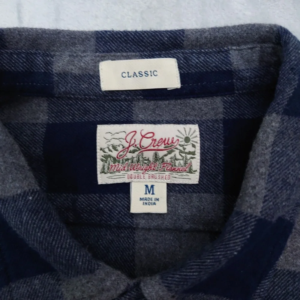 J.CREW Mid Weight Flannel Shirt Mens M Blue Buffalo Check Classic Fit BJ498